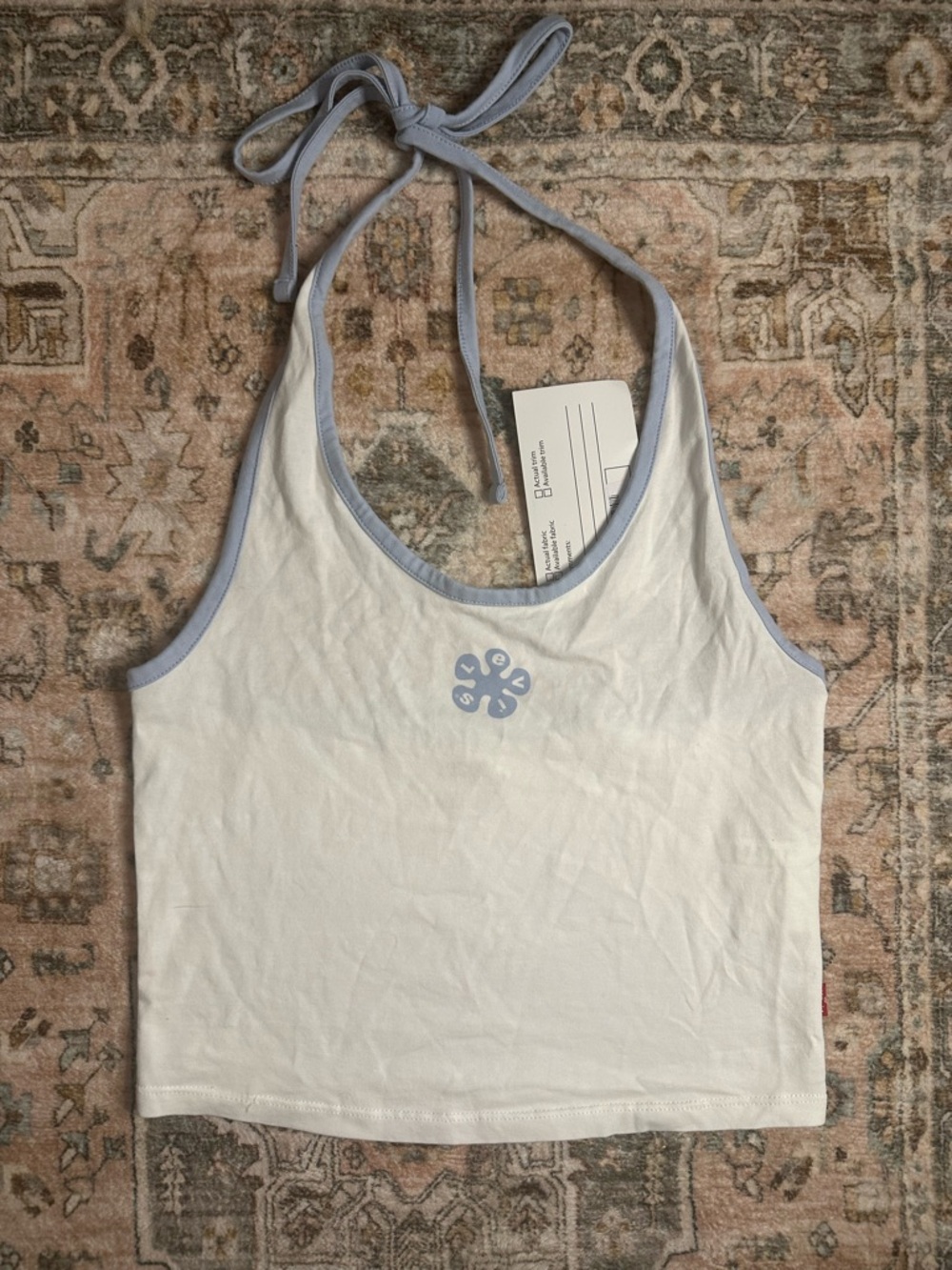 Levi’s Women’s White Halter Tank Top with Light Blue Trim